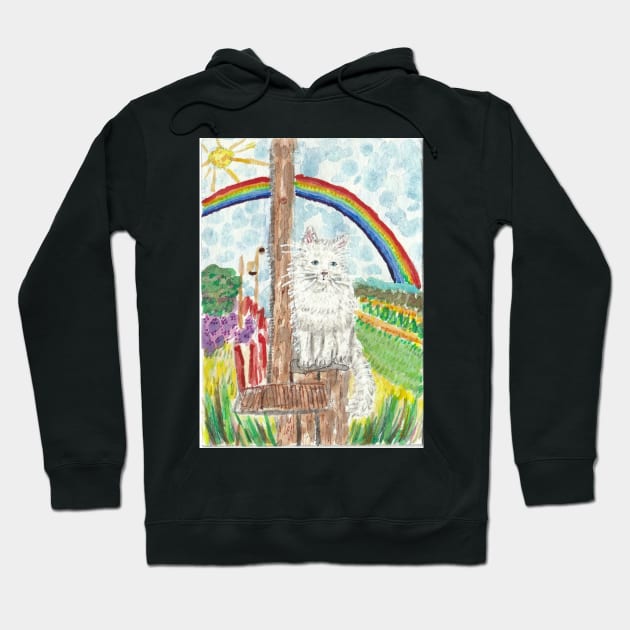 Cute white  cat  rainbow  nature  art Hoodie by SamsArtworks